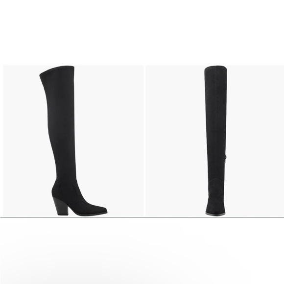 Over the Knee Thigh High Boots Black Faux Mid Chunky Heel 10M - Picture 2 of 8